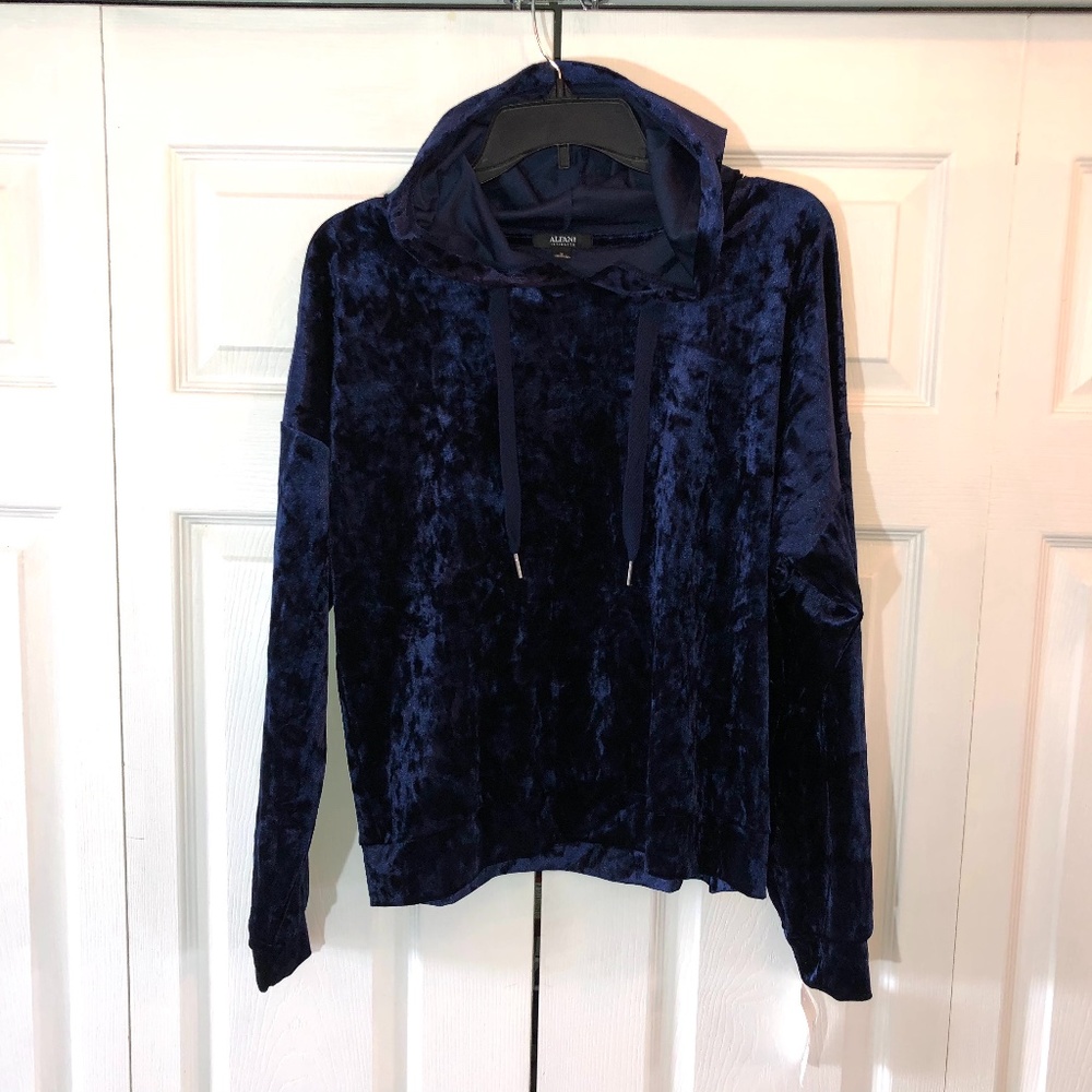 Alfani Velvet Sleep Hoodie Pajama Top Blue